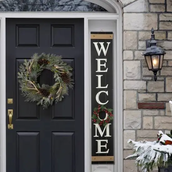 Glitzhome® 5ft. Welcome Wood Porch Sign with 4 Changeable Wreaths {6}