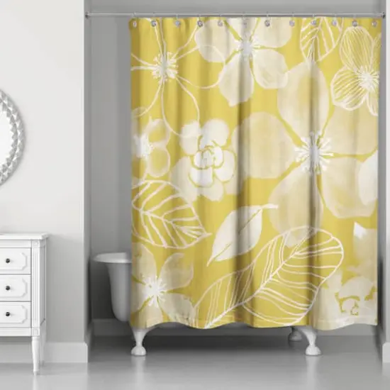 Watercolor Flowers Shower Curtain Yellow {3}