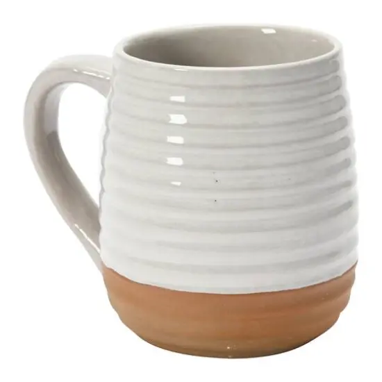 Hello Honey® White Ribbed & Reactive Glaze Rustic Stoneware Mug Set {3}