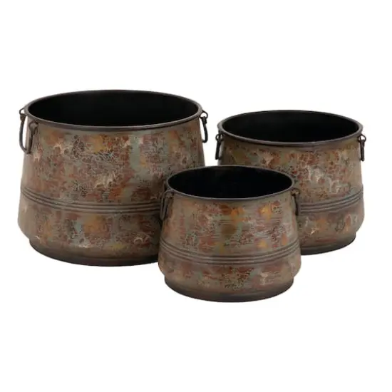Brass Metal Rustic Planter Set 16", 13" & 11" {1}