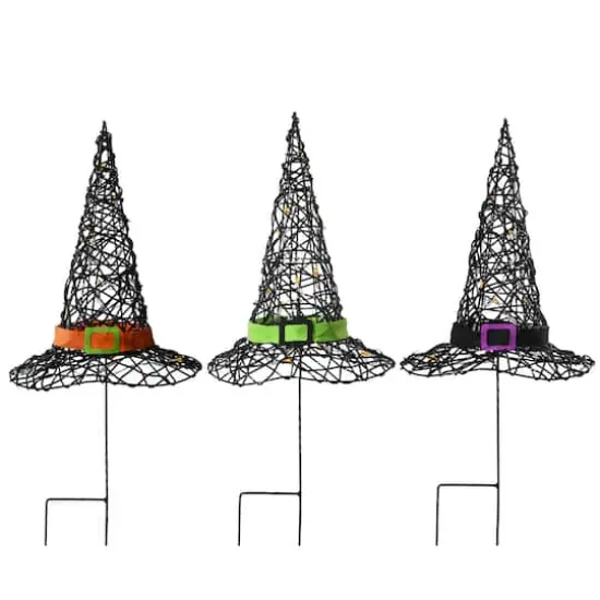 23" Black LED Witch Hat Halloween Garden Stakes {6}