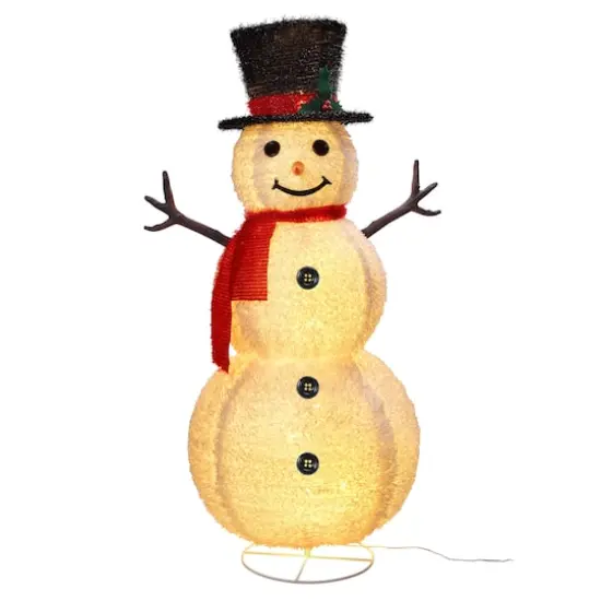 Haute Decor 4ft. LED Lighted Collapsible Tinsel Fabric Snowman {1}