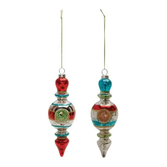 6.75" Multicolor Mercury Glass Reflector Drop Ornaments Set {4}