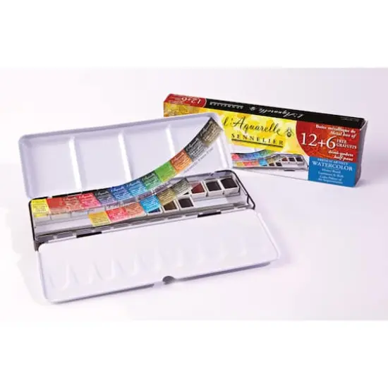 Sennelier French Artists' 18 Color Half Pan Watercolor Metal Tin Set {1}