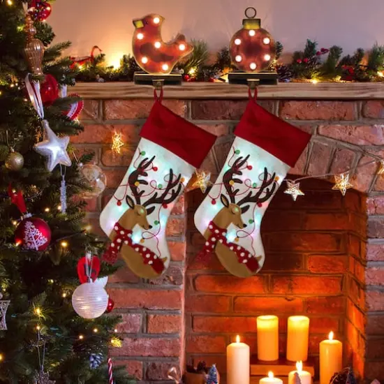 Glitzhome&reg; 21" LED Reindeer Christmas Stockings, 2ct. {3}