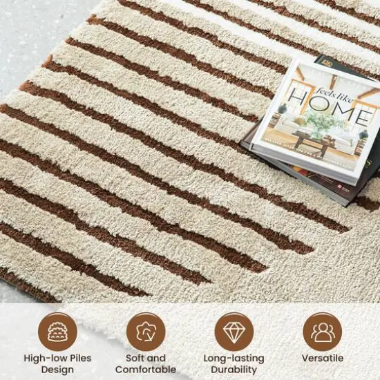 Glitzhome&reg; 5ft. x 8ft. Ivory & Tan Geometric Shag Area Rug {6}
