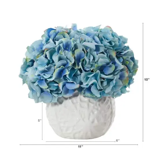 11" Hydrangea Artificial Arrangement in White Vase {3}