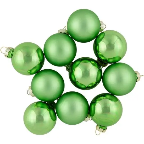 10ct. 2" Grass Green 2-Finish Glass Ball Ornaments {1}