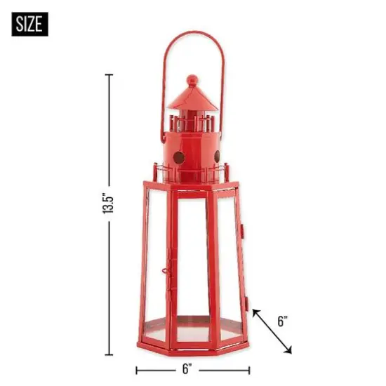13.5" Red Lighthouse Hanging Candle Lantern {7}