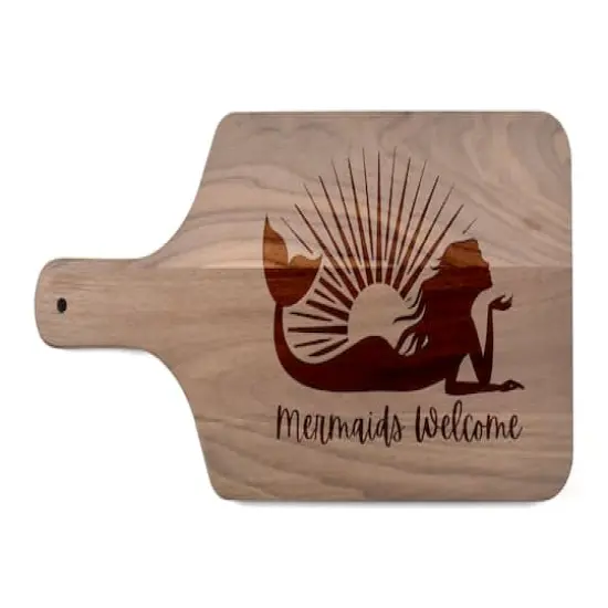 17" Mermaids Welcome Walnut Wood Paddle Cutting Board {1}