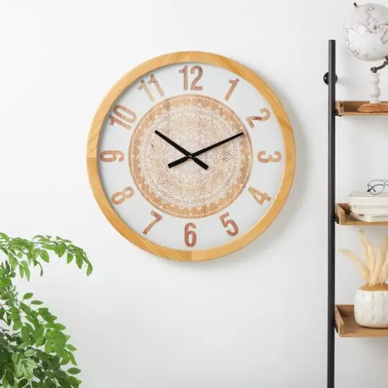 30" Natural Brown & White Mandala Wall Clock {3}