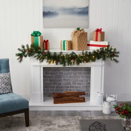 6ft. Pre-Lit Clear LED Mixed Pine & Pinecone Artificial Garland {5}