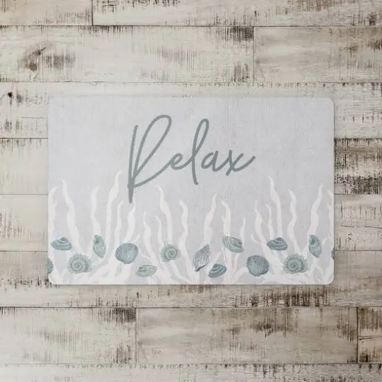 Relax Shell & Coral Border Floor Mat Blue Shell and White Coral Border on Blue {3}