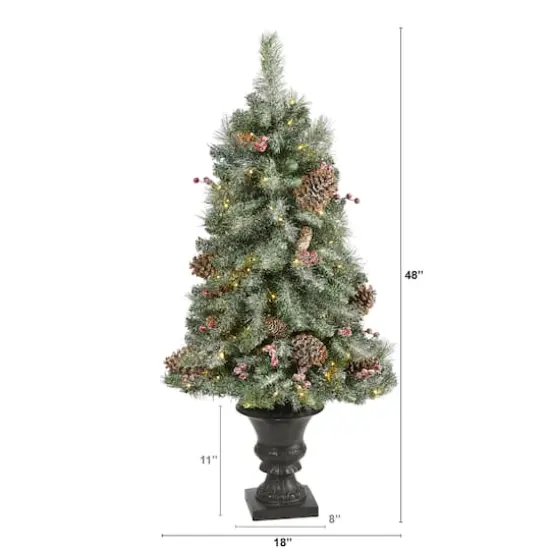 4ft. Pre-Lit Frosted Pine Artificial Christmas Tree with Pinecones & Berries, Clear LED Lights {3}