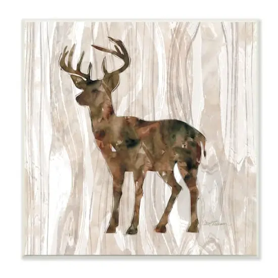 Stupell Industries Wilderness Buck Watercolor Silhouette Rustic Grain Pattern,12" x 12" {1}