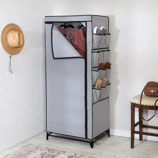 Honey Can Do 27" Gray Portable Wardrobe Closet with Cover & Side Pockets {3}