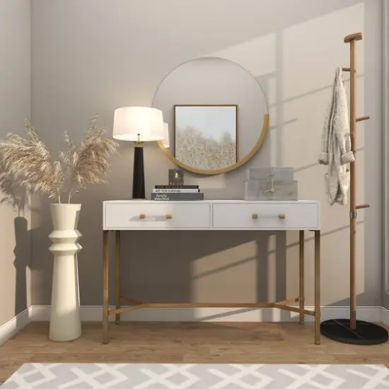 2.5ft. Cream Metal Tall Art Deco Fluted Floor Vase {13}