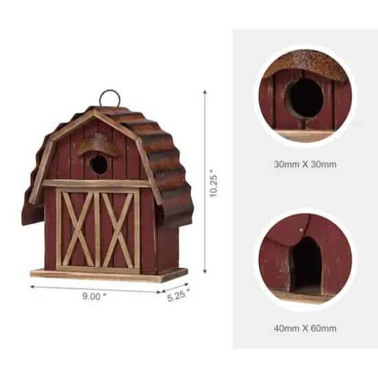 Glitzhome&reg; 10" Hanging Wooden Red Barn Garden Birdhouse {5}
