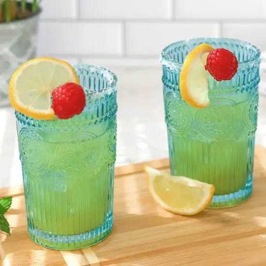 Kate Aspen&reg; 13oz. Vintage Textured Aqua Blue Drinking Glasses, 6ct. {3}