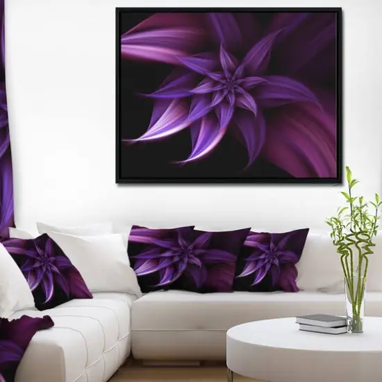 Designart - Fractal Flower Purple - Floral Art Framed Canvas Print Black {6}