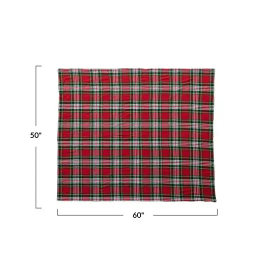 Hello Honey&reg; 60" Red Plaid Brushed Cotton Flannel Throw with Sherpa Back {5}