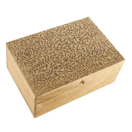 Brown Mango Wood Scroll Handmade Storage Box with Vine Carvings & Gold Accents, 3ct. {7}