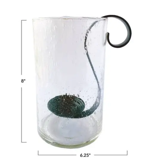 Hello Honey&reg; Clear Reclaimed Hurricane Bubble Glass with Metal Candle Holder {5}