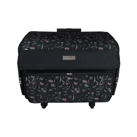 Everything Mary Pink & Gray Floral 4 Wheel Collapsible Deluxe Sewing Machine Storage Case {5}