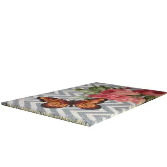 Gray Chevron & Butterfly Floral Doormat {3}