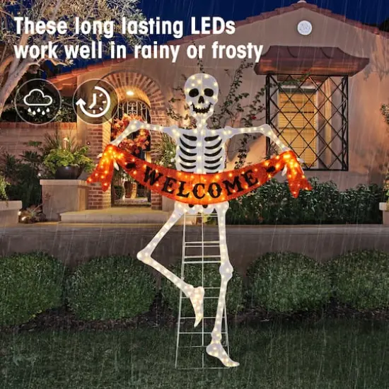 Glitzhome&reg; 86.25"H Lighted Halloween 2.5D Skeleton Outdoor Decor {6}