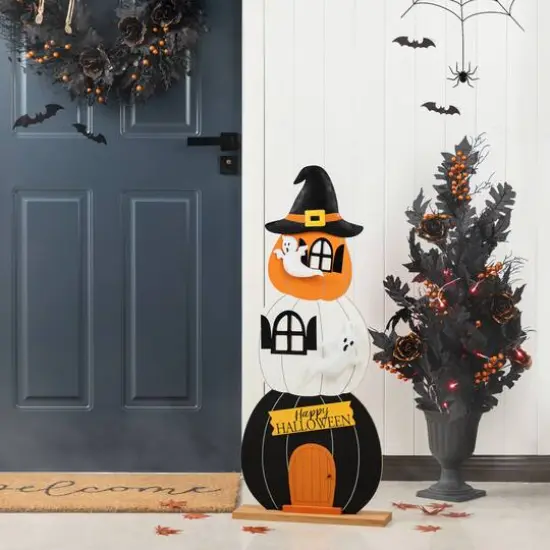 Glitzhome® 35"H Halloween Wooden Pumpkin Haunted House Porch Decor {3}
