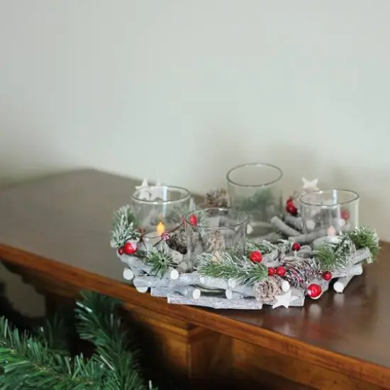 10" Frosted Berries & Branches Votive Candle Holder {3}