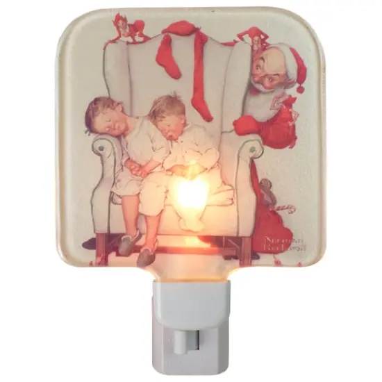 6" Norman Rockwell 'Santa Looking at Two Sleeping Children' Glass Christmas Night Light {1}