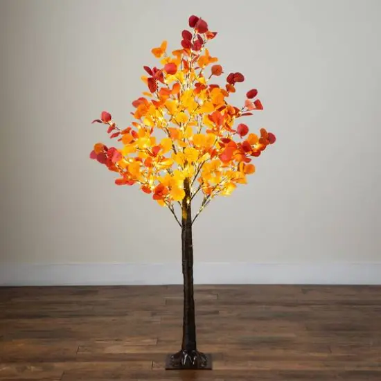 5ft. Pre-Lit Bright Autumn Eucalyptus Artificial Fall Tree with 300 Warm White LED Lights {8}