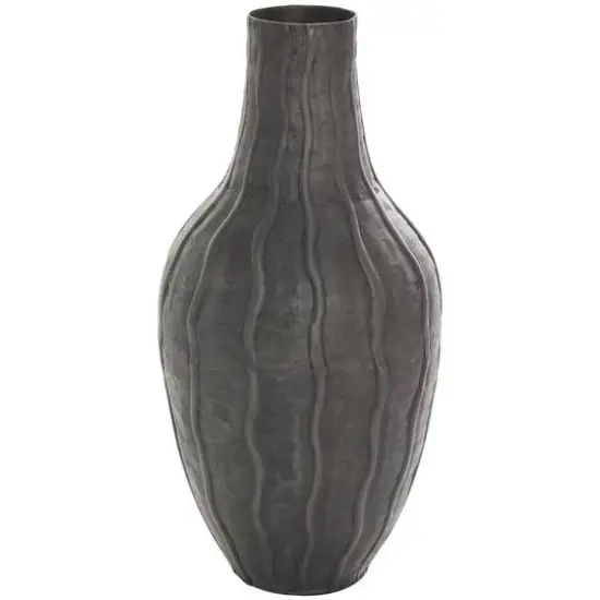 16" Black Metal Snakeskin Inspired Vase with Dimensional Wavy Accents {1}