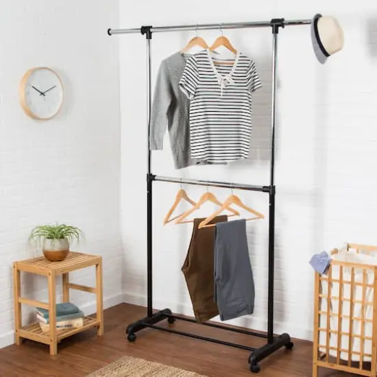 Honey Can Do Adjustable Rolling Metal Double Clothes Rack {4}