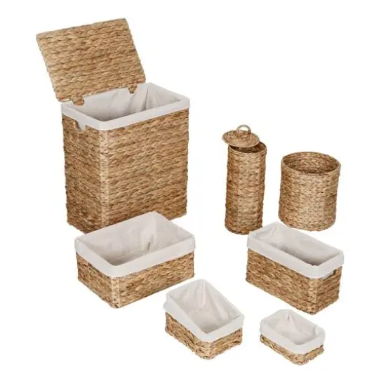 7-Piece Water Hyacinth Woven Bathroom Storage Basket Set {3}