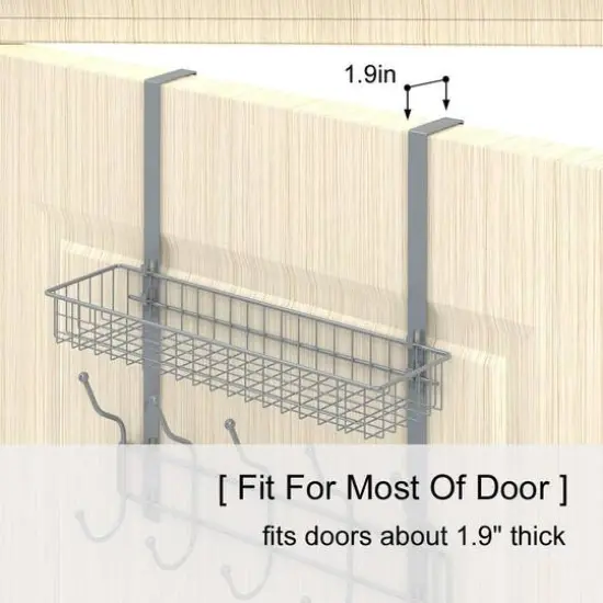 17" Over the Door Hook Hanger with Mesh Basket Silver {8}
