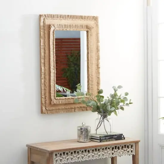 36" Brown Bohemian Style Wood Wall Mirror {8}