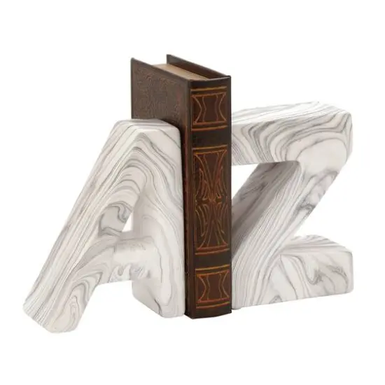 CosmoLiving by 8" Cosmopolitan Contemporary A & Z Dolomite Bookend Set White {3}
