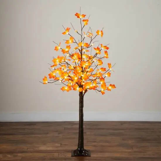 5ft. Pre-Lit Minimalist Autumn Maple Artificial Fall Tree with 96 LED Warm White & Orange Pumpkin Shaped Lights {8}