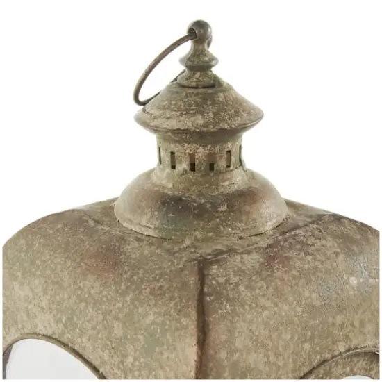 Brown Distressed Arched Panel Candle Lantern Set {4}