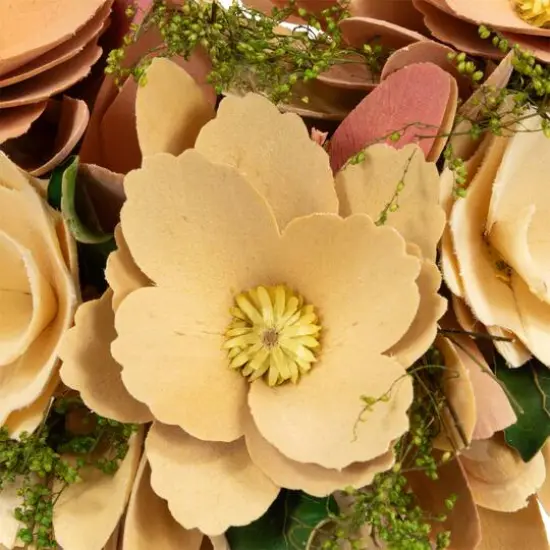 15" Pink & Yellow Mixed Floral Artificial Valentine's Day Heart Wreath {5}