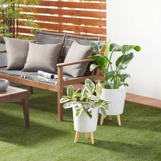 Set of 2 Grey Polystone Contemporary Planter, 14", 16" {6}