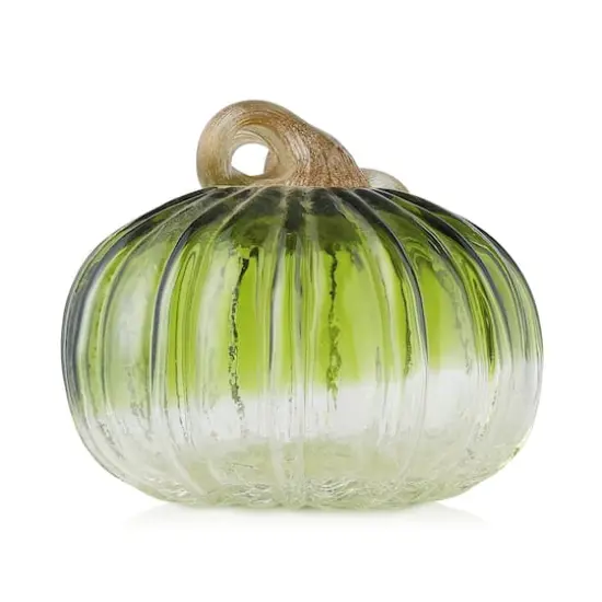 Glitzhome&reg; Short Crackle Glass Pumpkin, Green {9}