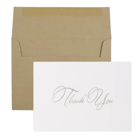 JAM Paper Thank You Card Set with Silver Script, 25ct. Brown Kratt {1}