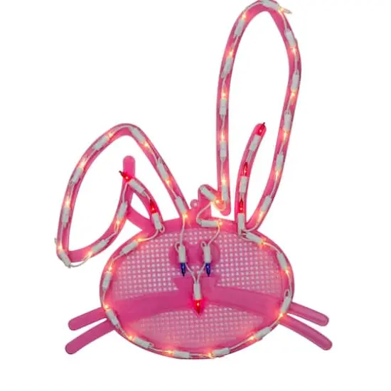 17" Pink Lighted Bunny Head Easter Window Silhouette {1}