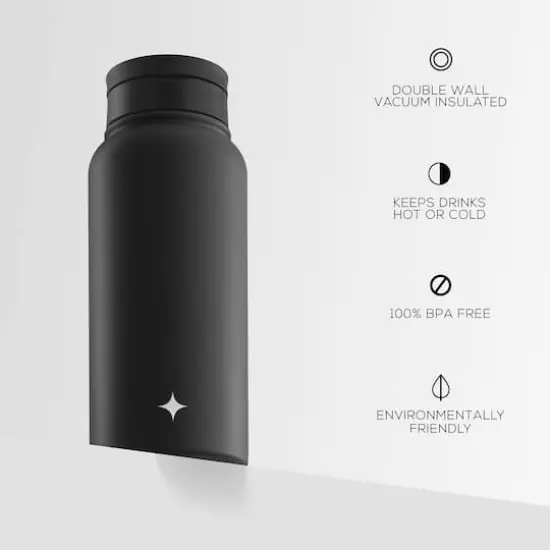 JoyJolt® 32oz. Vacuum Insulated Water Bottle With Flip Lid & Sport Straw Lid Black {5}
