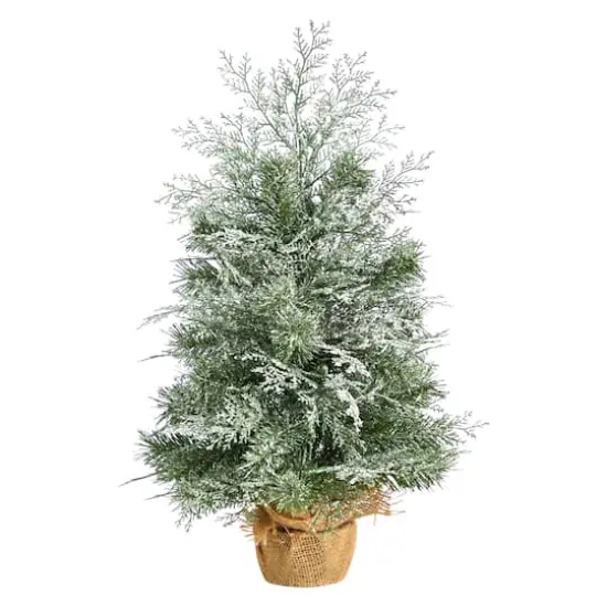 2ft. Pre-Lit Winter Frosted Artificial Christmas Tree in Burlap Base, Warm White LED Lights {4}
