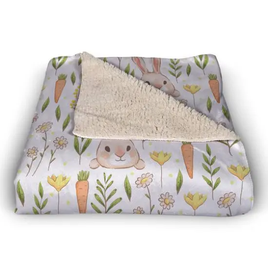 Bunny And Carrot Pattern Blanket 50" x 60" Sherpa Fleece Blanket {3}